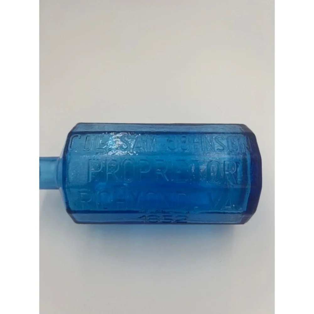 Wheaton Blue Glass A. Lancaster Indian Vegetable Jaundice Bitters Bottle 1852